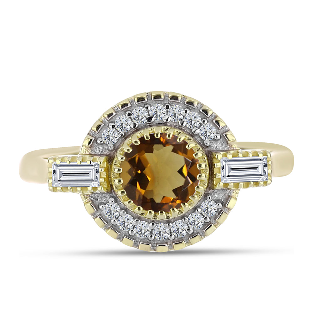 Goldplattierter Silberring mit Cognac-Quarz und weißem Topas 1 