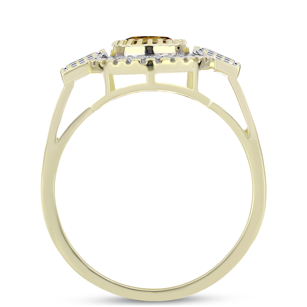 Goldplattierter Silberring mit Cognac-Quarz und weißem Topas