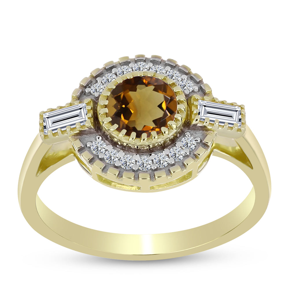 Goldplattierter Silberring mit Cognac-Quarz und weißem Topas 3 