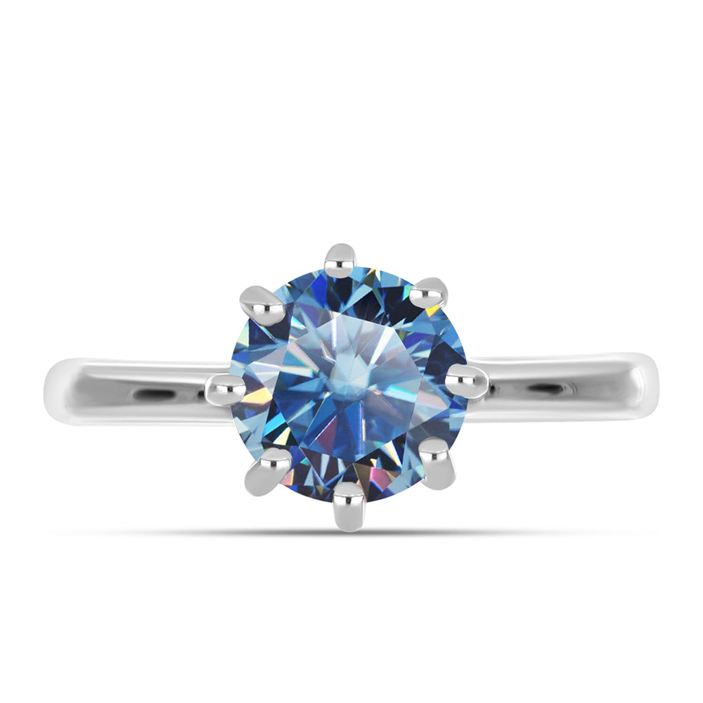 Silberring mit Ozeanblauem Moissanit