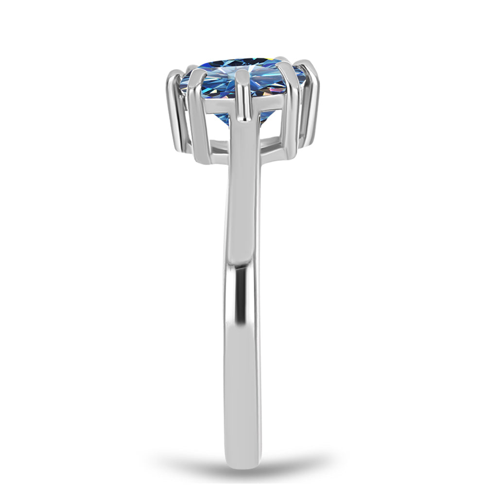 Silberring mit Ozeanblauem Moissanit 4 
