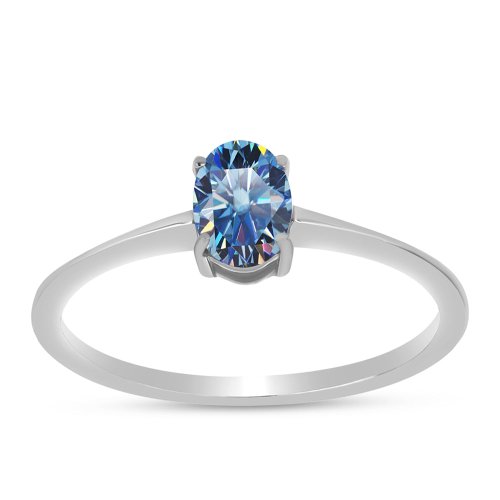 Silberring mit Ozeanblauem Moissanit