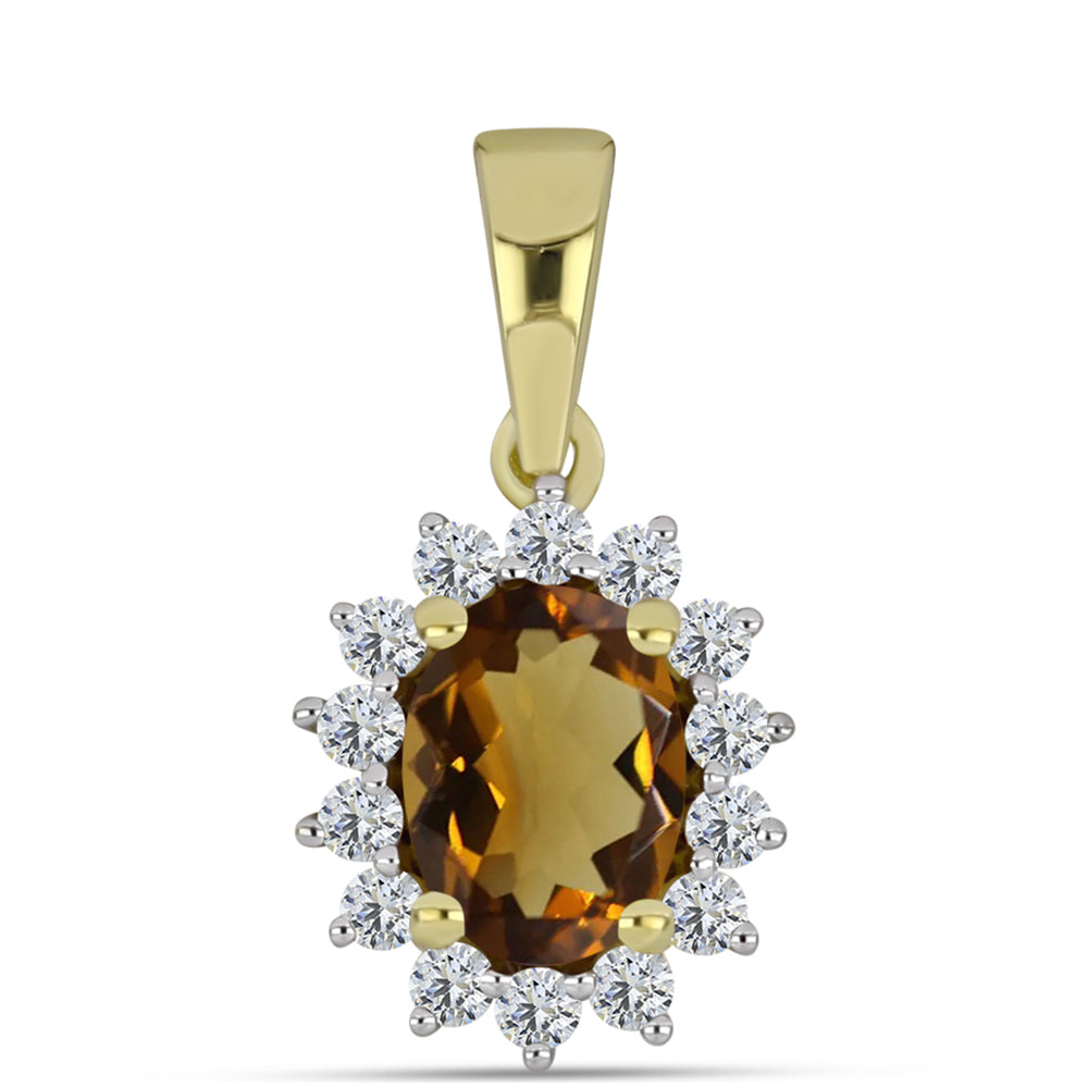 Goldplattierter Silberanhänger mit Cognac-Quarz und weißem Topas