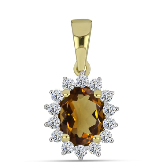 Goldplattierter Silberanhänger mit Cognac-Quarz und weißem Topas