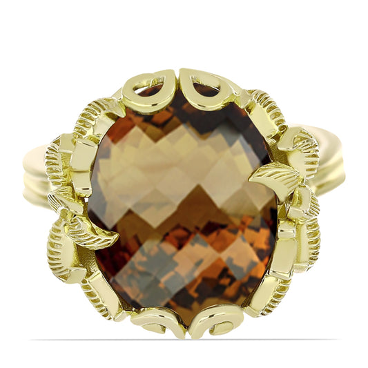 Goldplattierter Silberring mit Cognac-Quarz