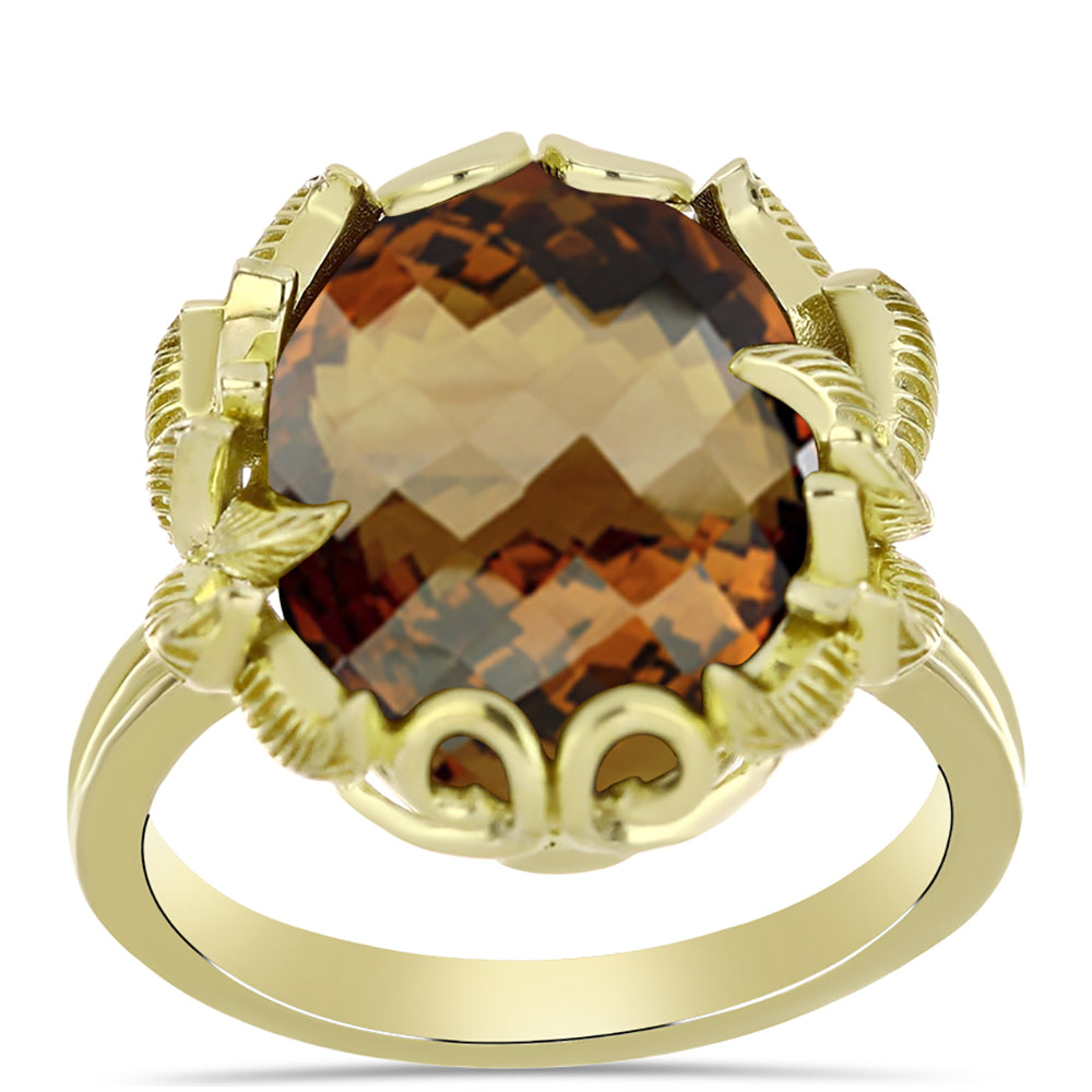 Goldplattierter Silberring mit Cognac-Quarz 3 