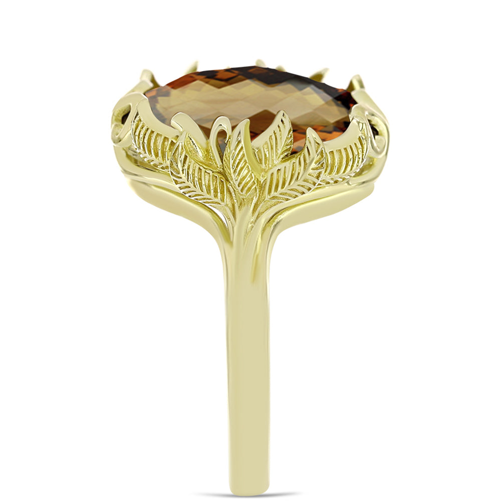Goldplattierter Silberring mit Cognac-Quarz