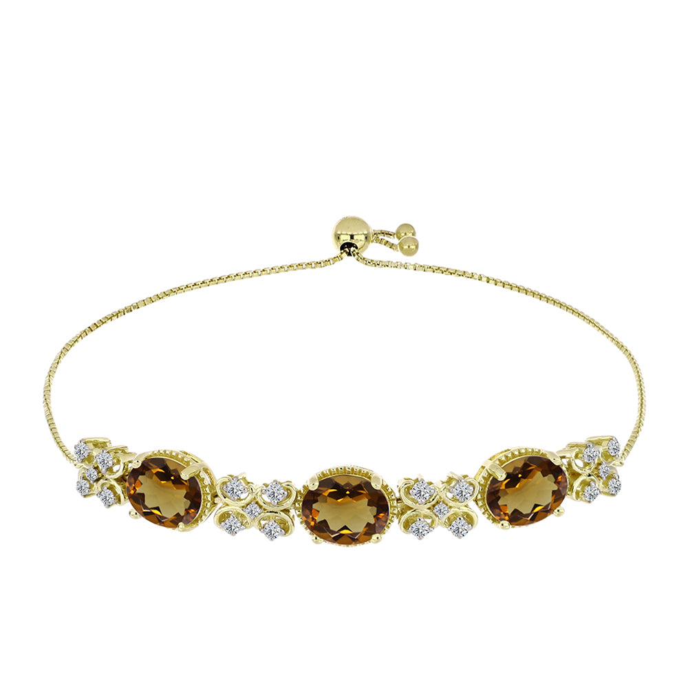 Goldplattiertes Silberarmband mit Cognac-Quarz und weißem Topas 1 