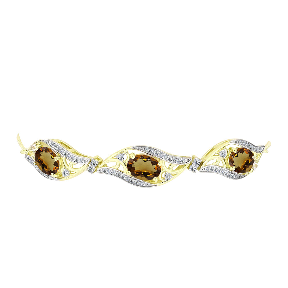 Goldplattiertes Silberarmband mit Cognac-Quarz und weißem Topas 2 