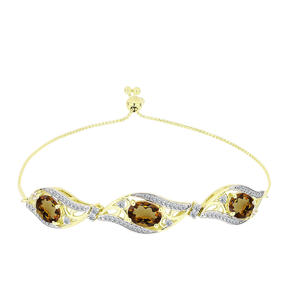 Goldplattiertes Silberarmband mit Cognac-Quarz und weißem Topas 1 