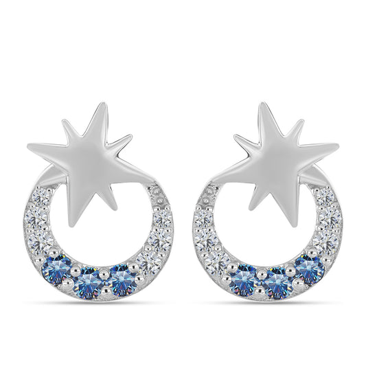 Silberohrringe mit Ozeanblauem Moissanit und weißem Topas
