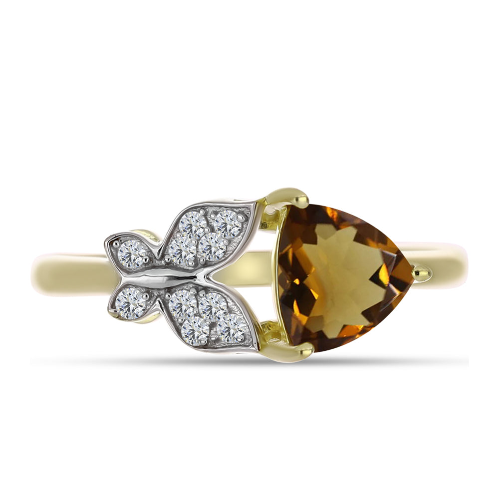 Goldplattierter Silberring mit Cognac-Quarz und weißem Topas 1 