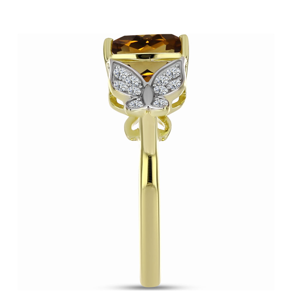 Goldplattierter Silberring mit Cognac-Quarz und weißem Topas 4 