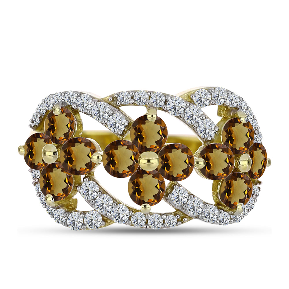 Goldplattierter Silberring mit Cognac-Quarz und weißem Topas 1 