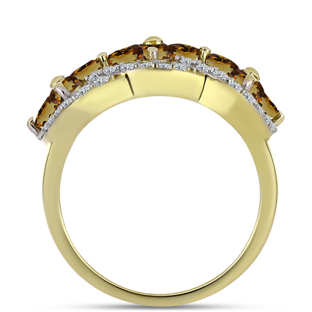 Goldplattierter Silberring mit Cognac-Quarz und weißem Topas 2 