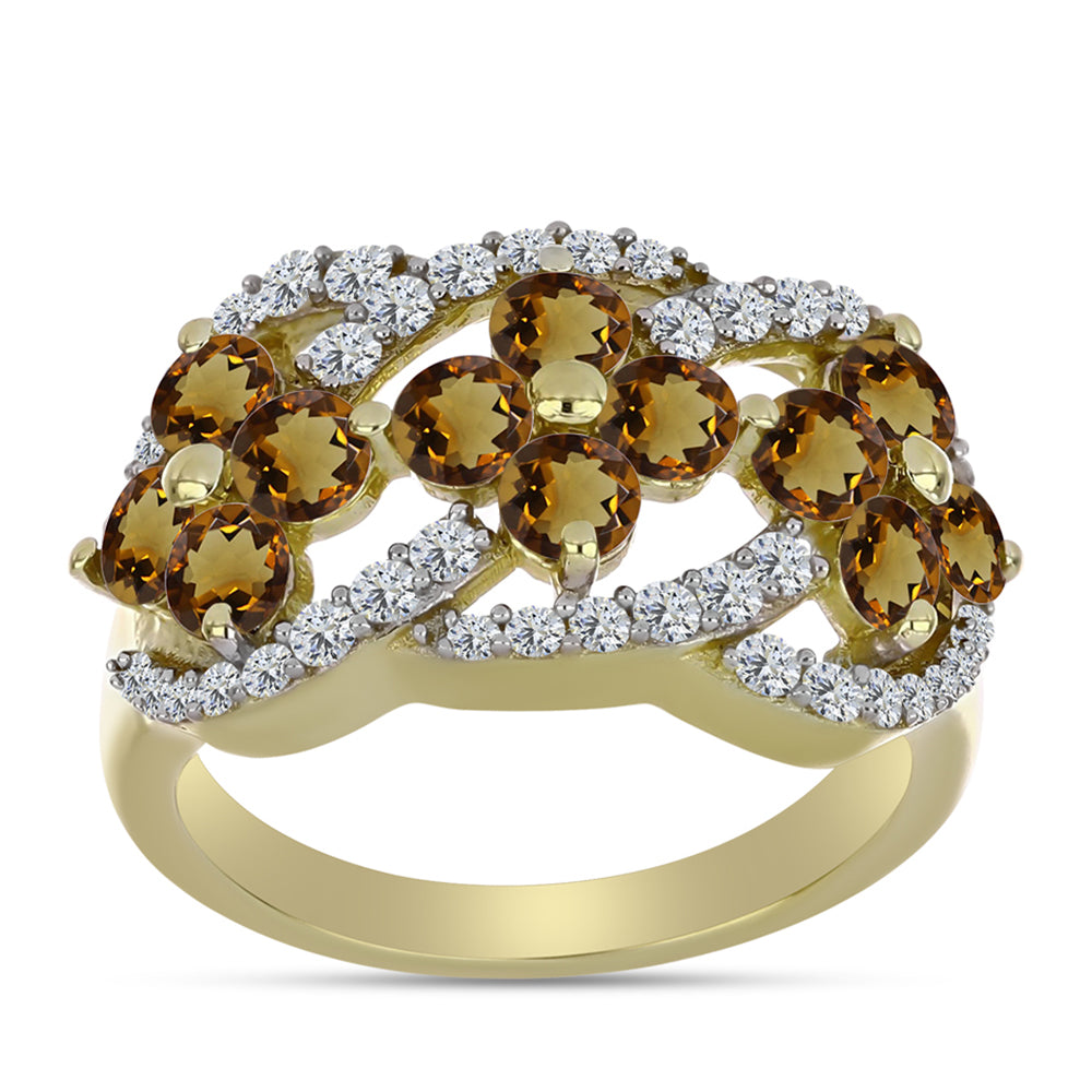 Goldplattierter Silberring mit Cognac-Quarz und weißem Topas 3 