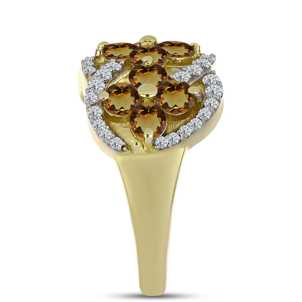 Goldplattierter Silberring mit Cognac-Quarz und weißem Topas