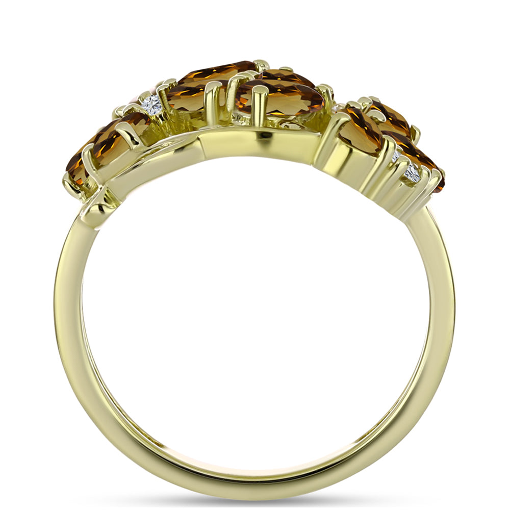 Goldplattierter Silberring mit Cognac-Quarz und weißem Topas