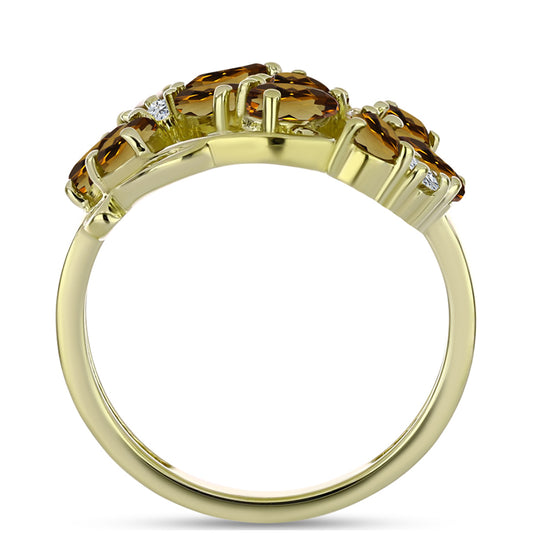 Goldplattierter Silberring mit Cognac-Quarz und weißem Topas