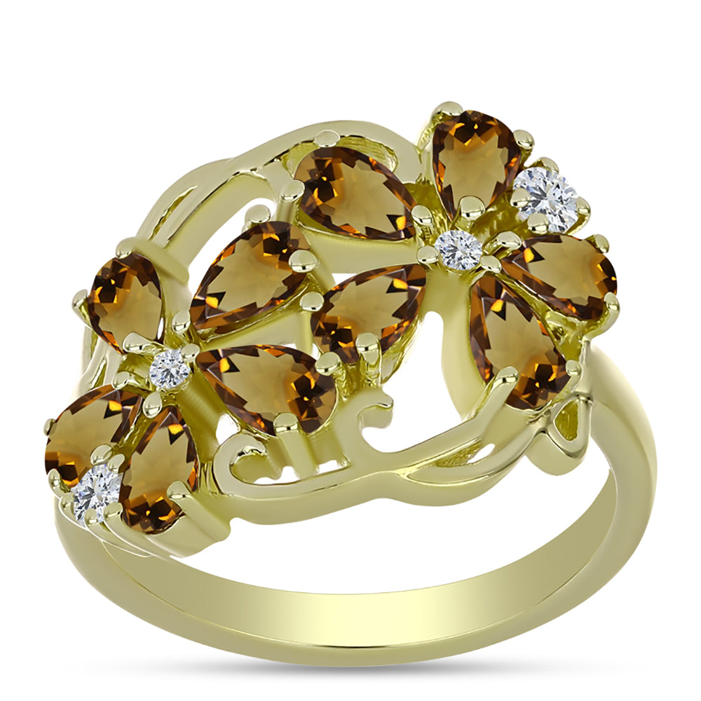 Goldplattierter Silberring mit Cognac-Quarz und weißem Topas