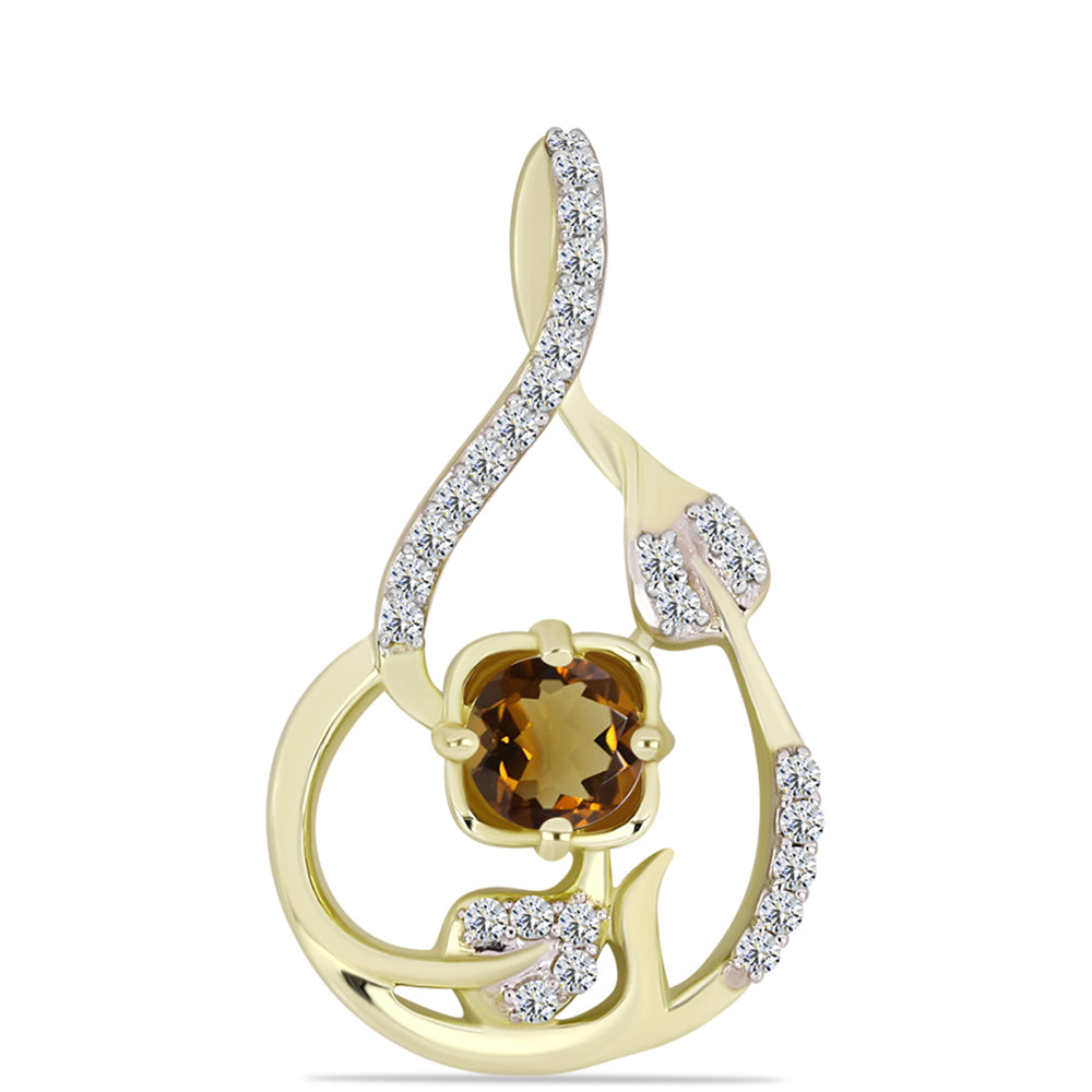Goldplattierter Silberanhänger mit Cognac-Quarz und weißem Topas