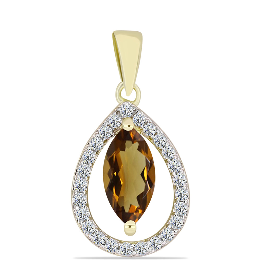 Goldplattierter Silberanhänger mit Cognac-Quarz und weißem Topas