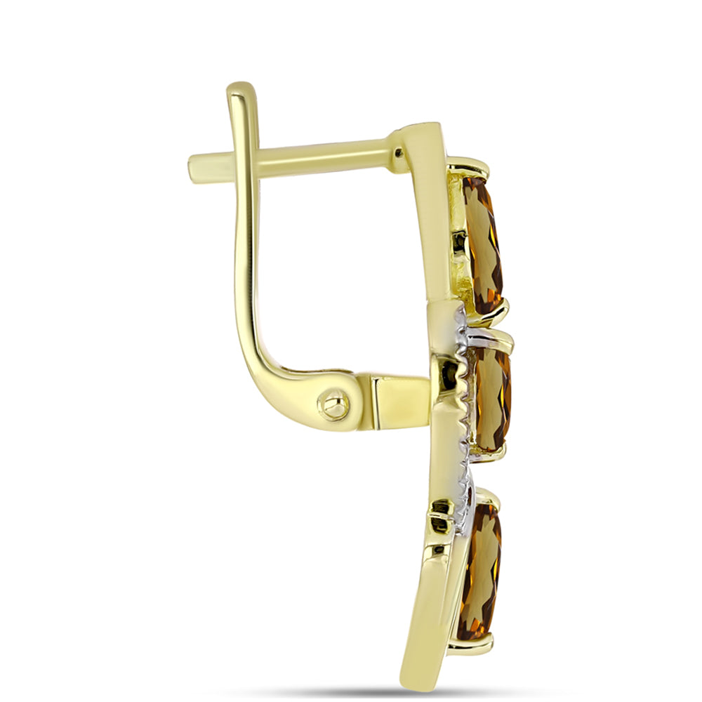 Goldplattierte Silberohrringe mit Cognac-Quarz und weißem Topas 2 