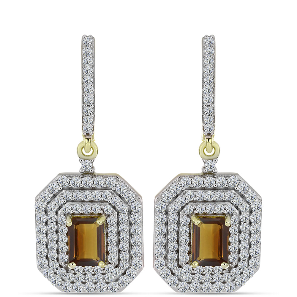 Goldplattierte Silberohrringe mit Cognac-Quarz und weißem Topas