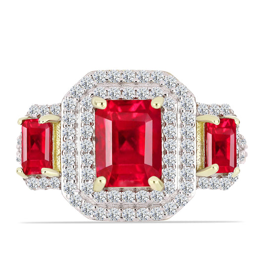 Goldplattierter Silberring mit rotem Achat und weißem Topas