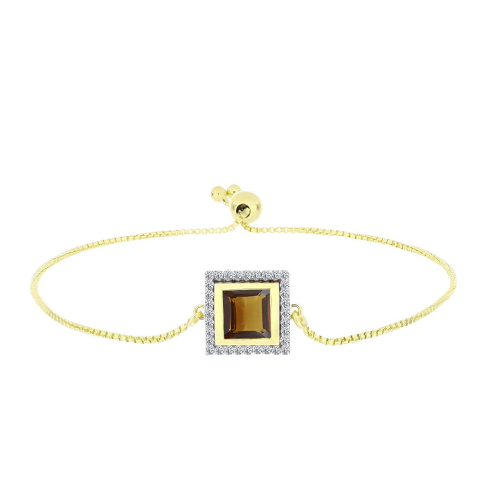 Goldplattiertes Silberarmband mit Cognac-Quarz und weißem Topas
