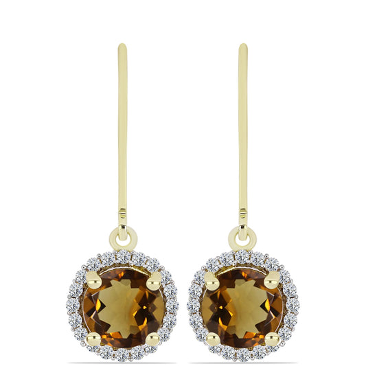 Goldplattierte Silberohrringe mit Cognac-Quarz und weißem Topas