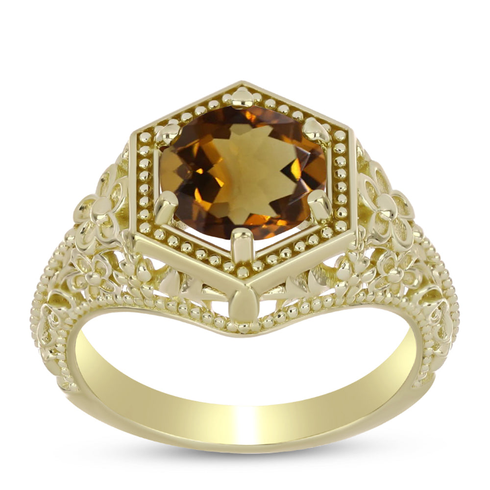 Goldplattierter Silberring mit Cognac-Quarz
