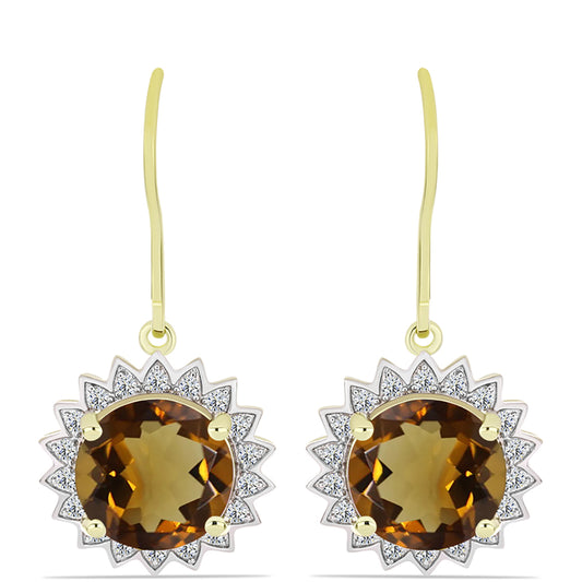 Goldplattierte Silberohrringe mit Cognac-Quarz und weißem Topas
