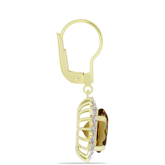 Goldplattierte Silberohrringe mit Cognac-Quarz und weißem Topas