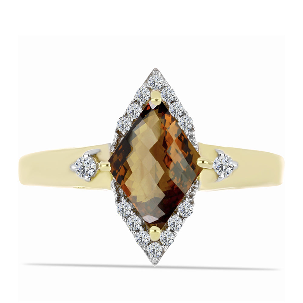 Goldplattierter Silberring mit Cognac-Quarz und weißem Topas 1 