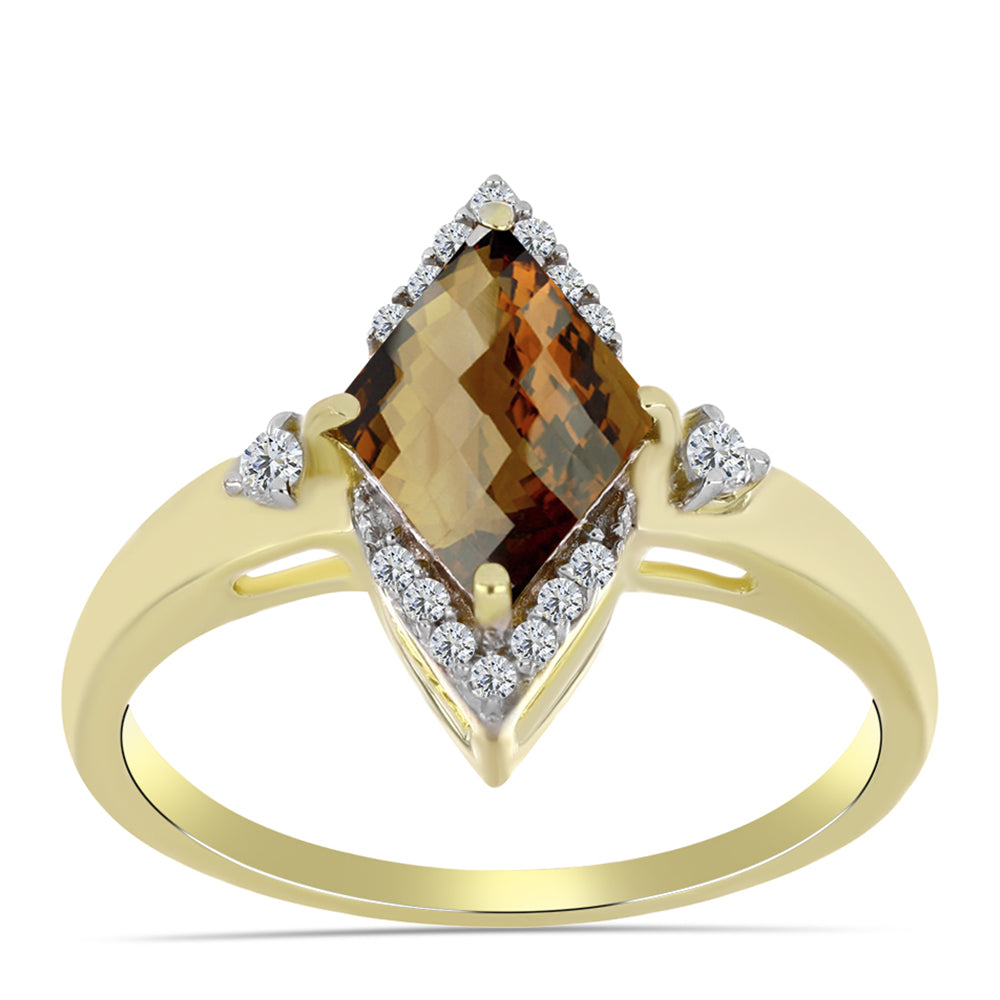 Goldplattierter Silberring mit Cognac-Quarz und weißem Topas 3 