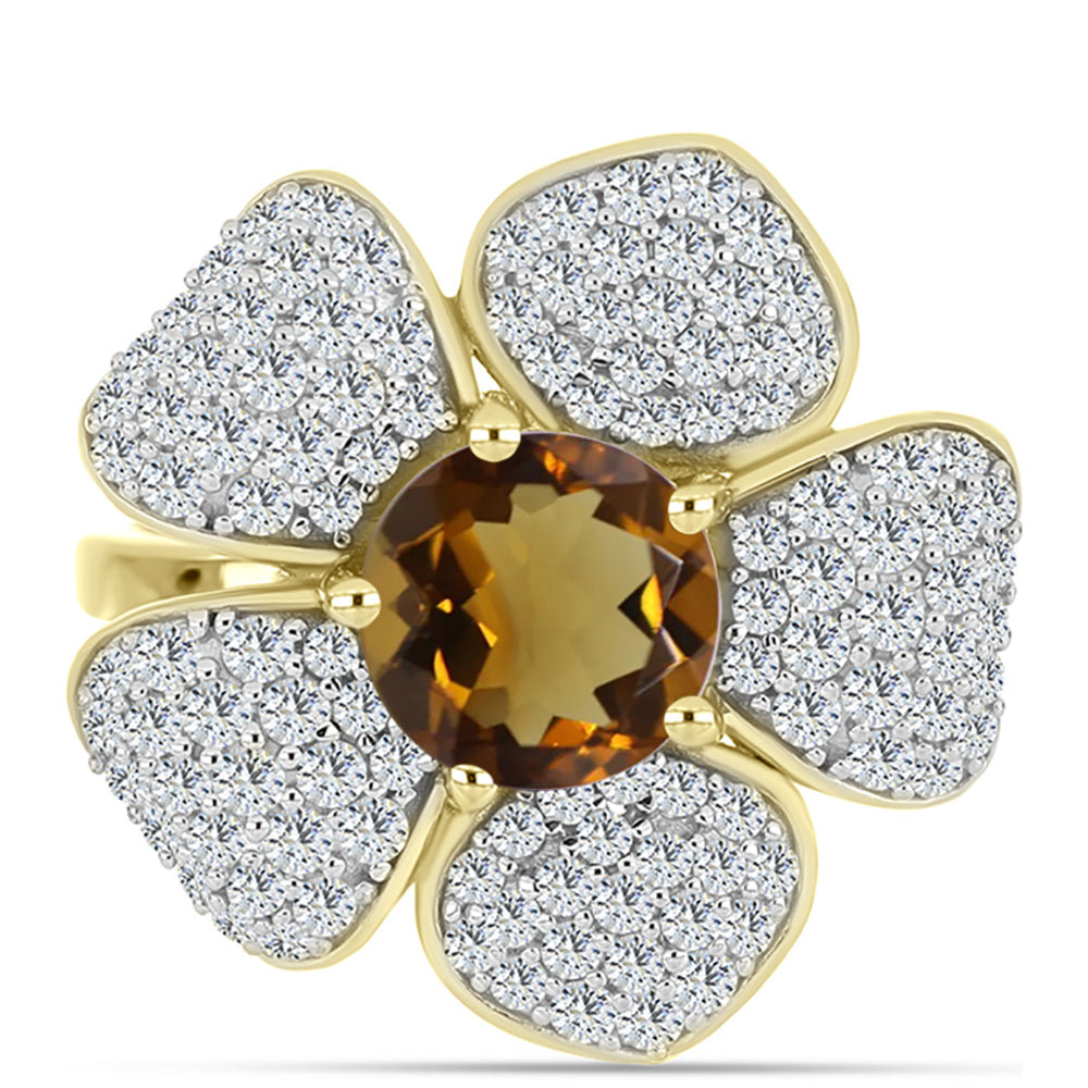 Goldplattierter Silberring mit Cognac-Quarz und weißem Topas 1 