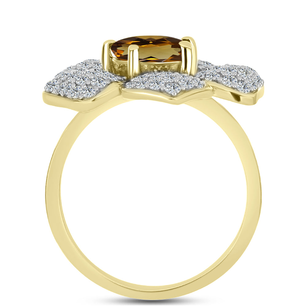 Goldplattierter Silberring mit Cognac-Quarz und weißem Topas