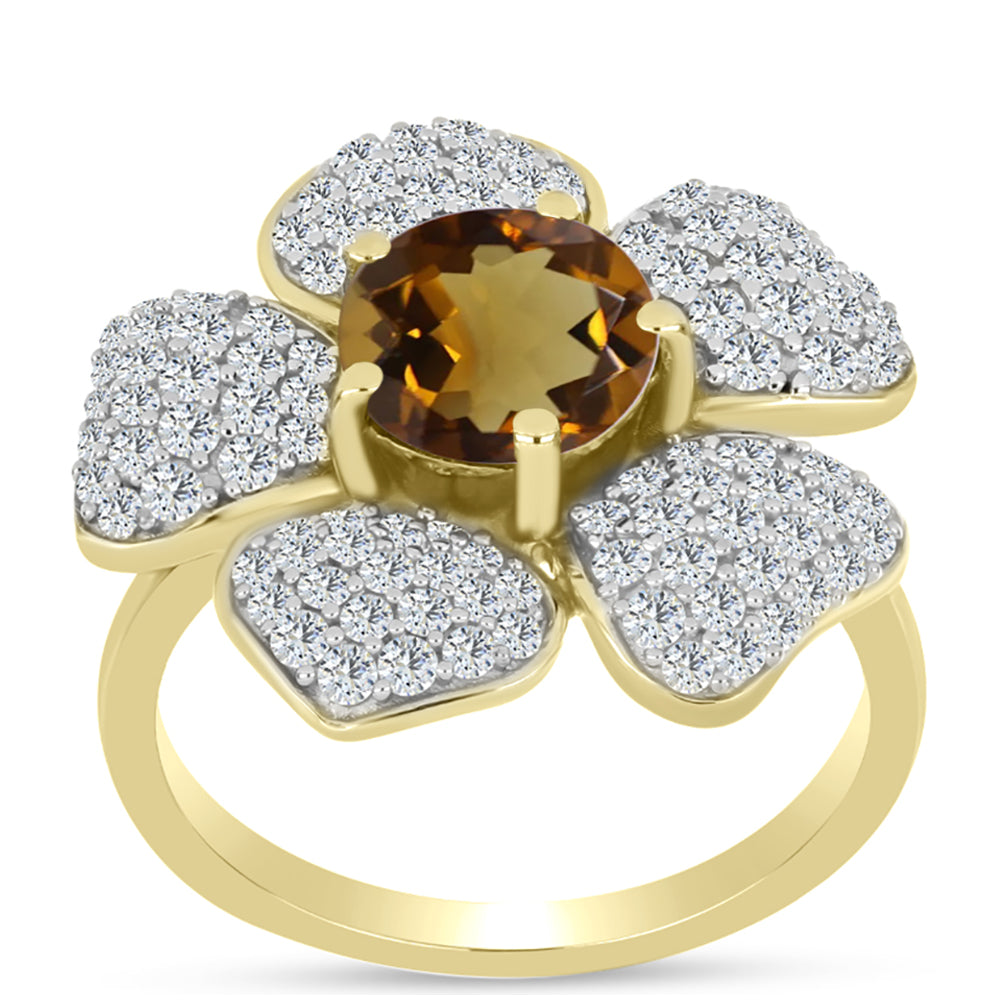 Goldplattierter Silberring mit Cognac-Quarz und weißem Topas 3 