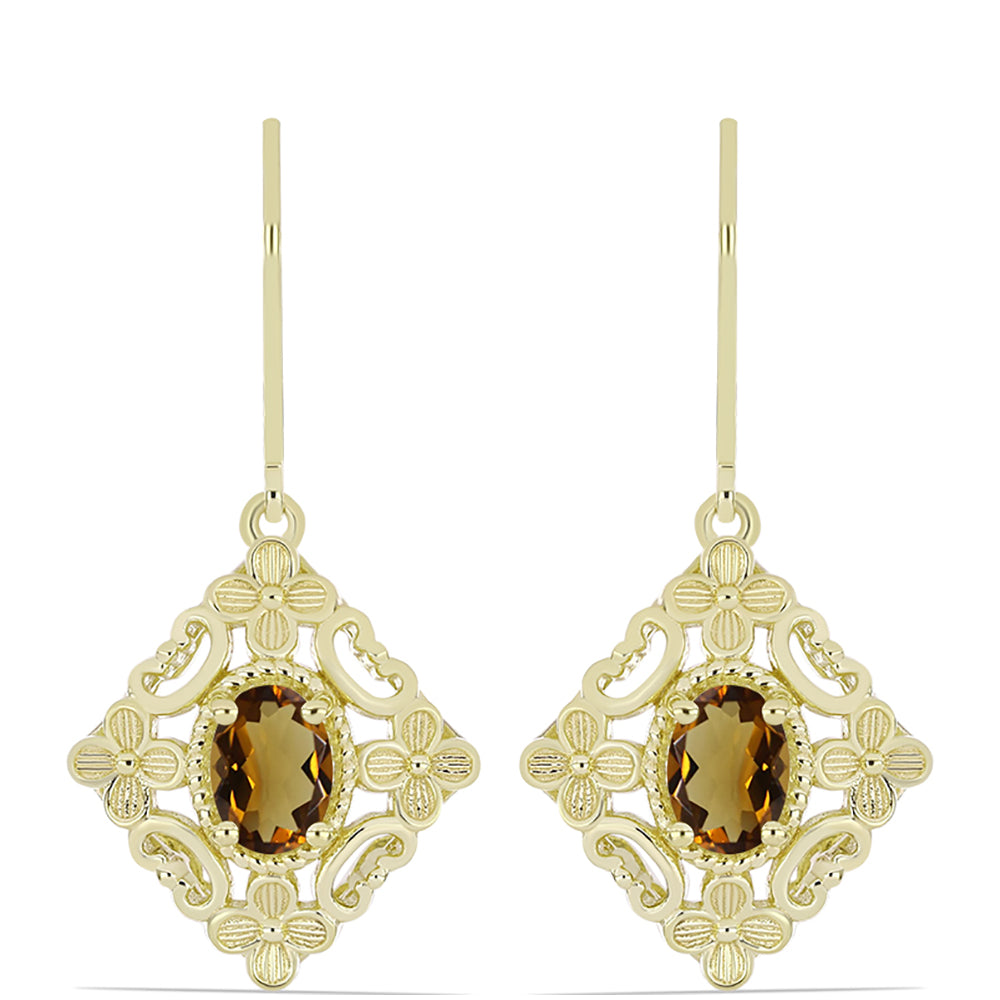 Goldplattierte Silberohrringe mit Cognac-Quarz