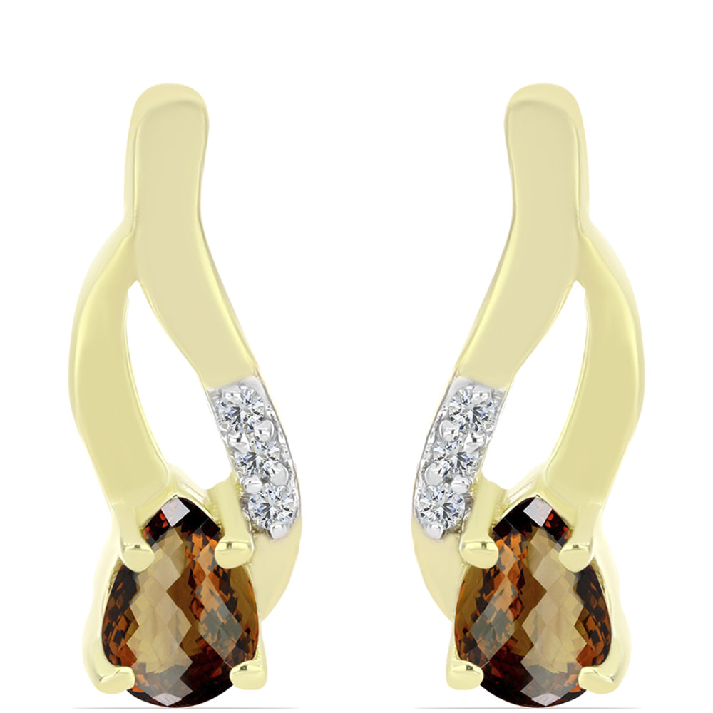 Goldplattierte Silberohrringe mit Cognac-Quarz und weißem Topas 1 