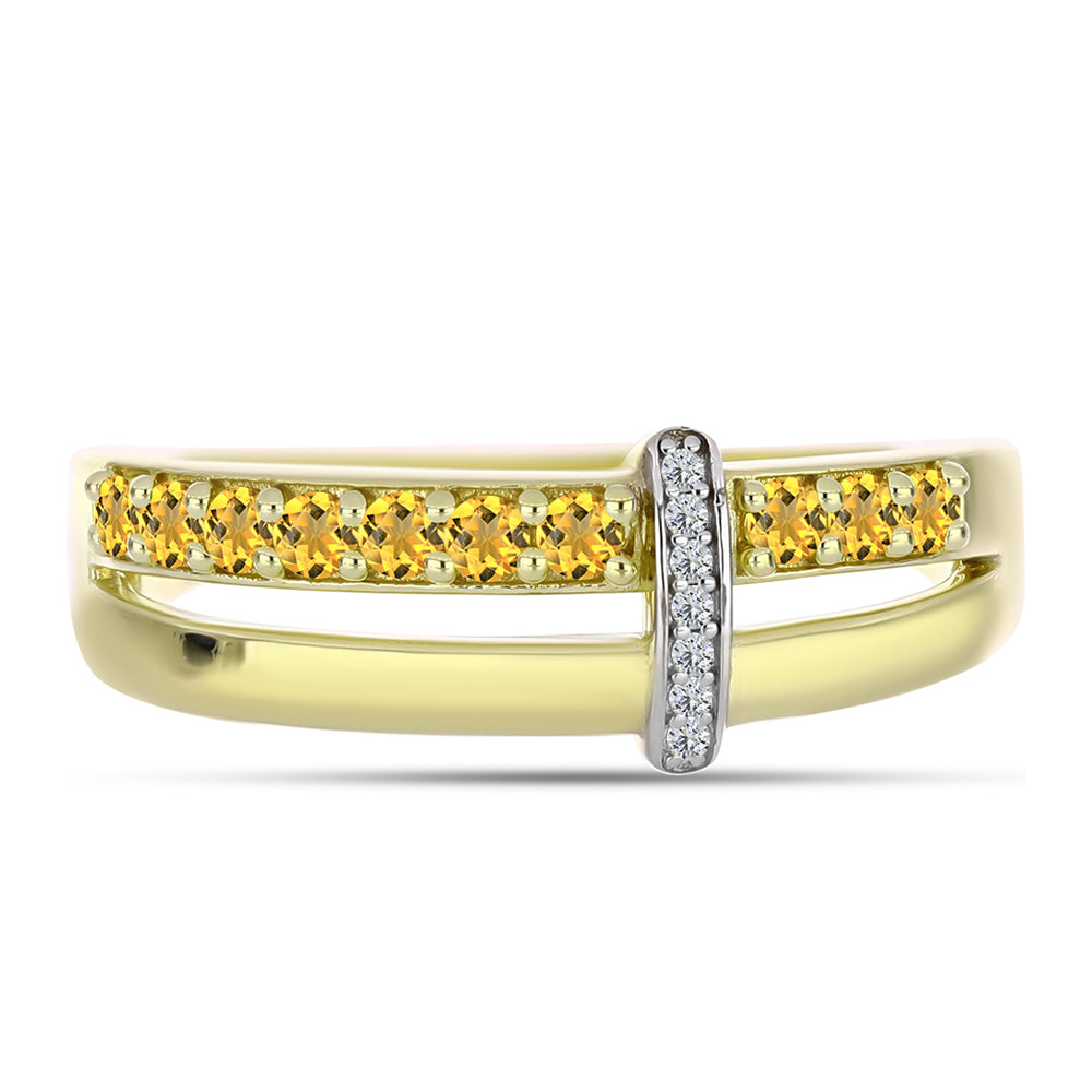 Goldplattierter Silberring mit Cognac-Quarz und weißem Topas 1 
