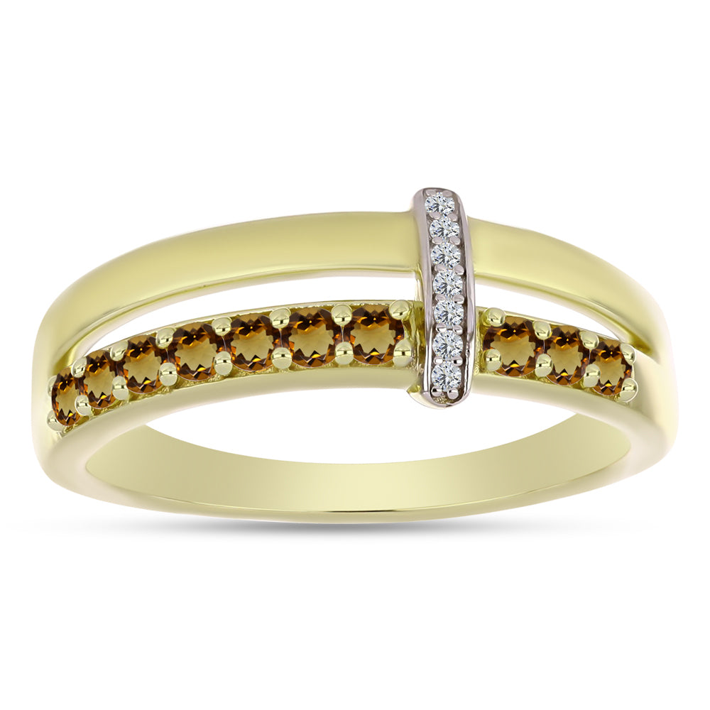 Goldplattierter Silberring mit Cognac-Quarz und weißem Topas