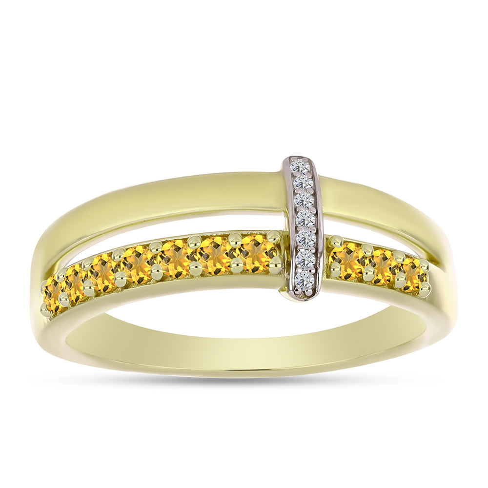 Goldplattierter Silberring mit Cognac-Quarz und weißem Topas 3 