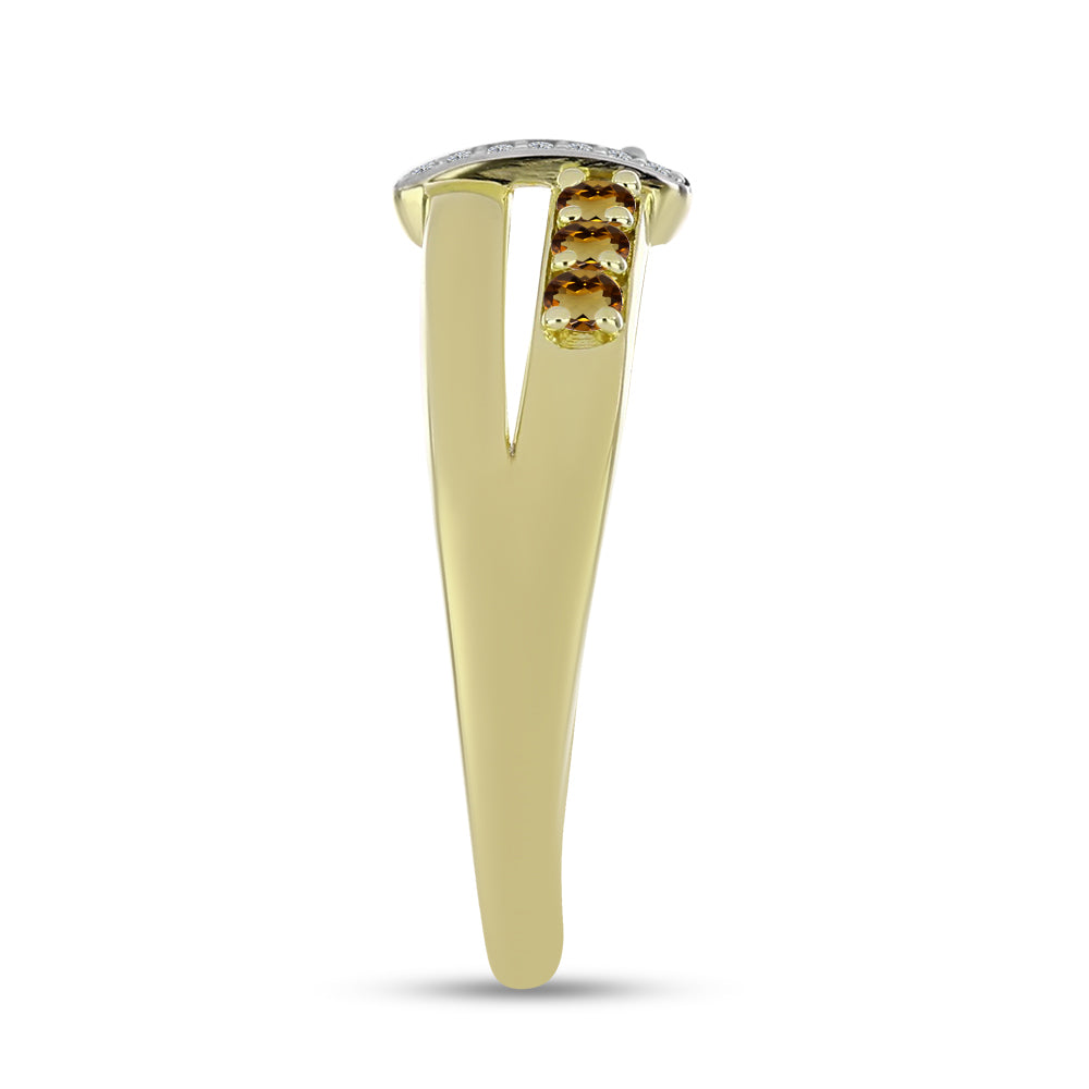 Goldplattierter Silberring mit Cognac-Quarz und weißem Topas
