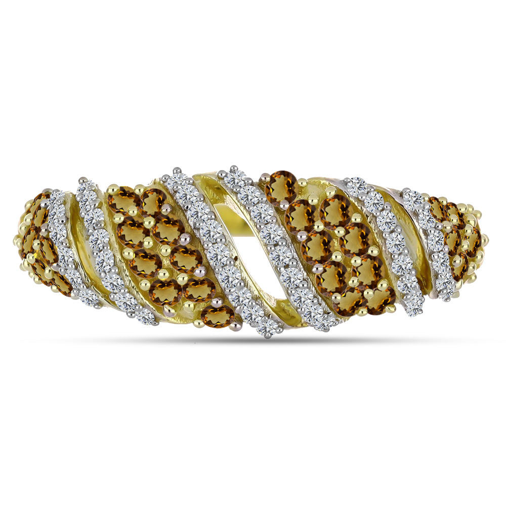 Goldplattierter Silberring mit Cognac-Quarz und weißem Topas 5 