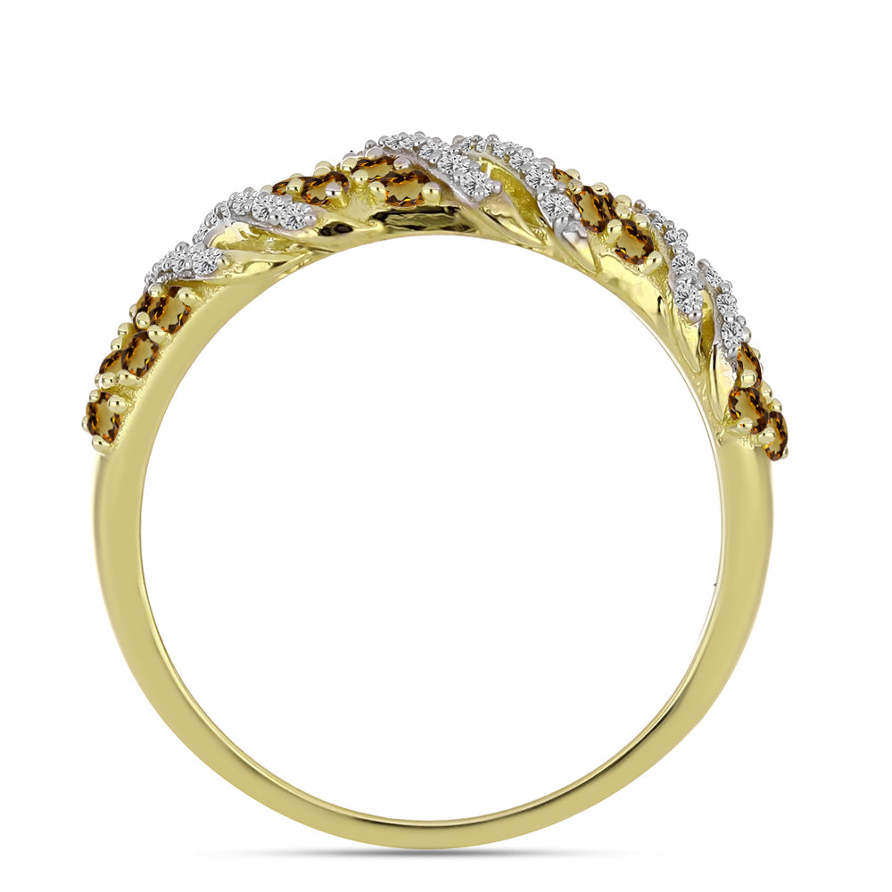 Goldplattierter Silberring mit Cognac-Quarz und weißem Topas