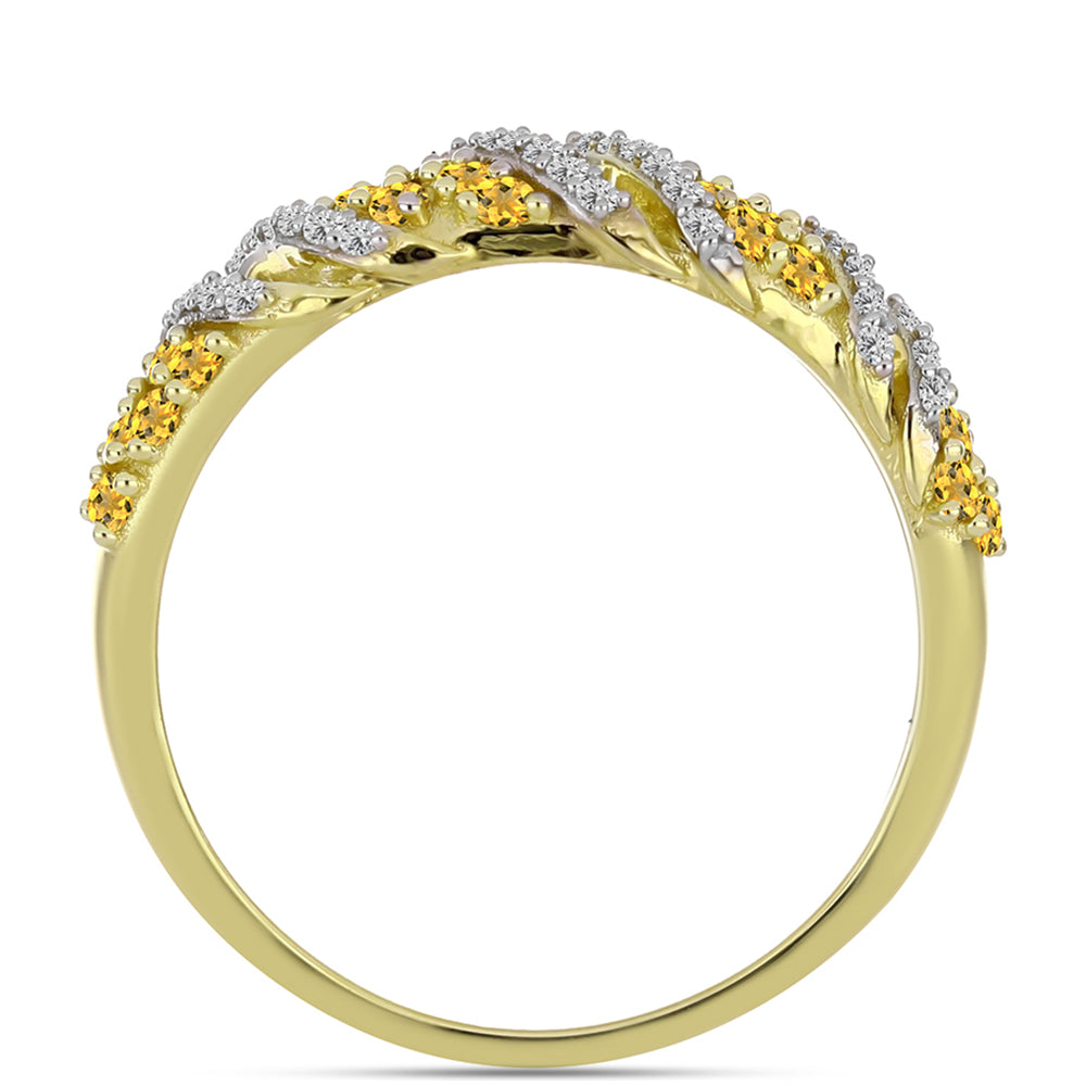Goldplattierter Silberring mit Cognac-Quarz und weißem Topas 2 