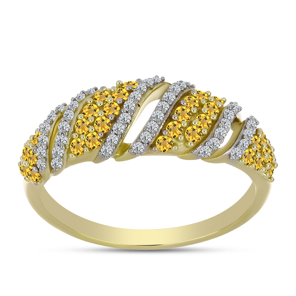 Goldplattierter Silberring mit Cognac-Quarz und weißem Topas 3 