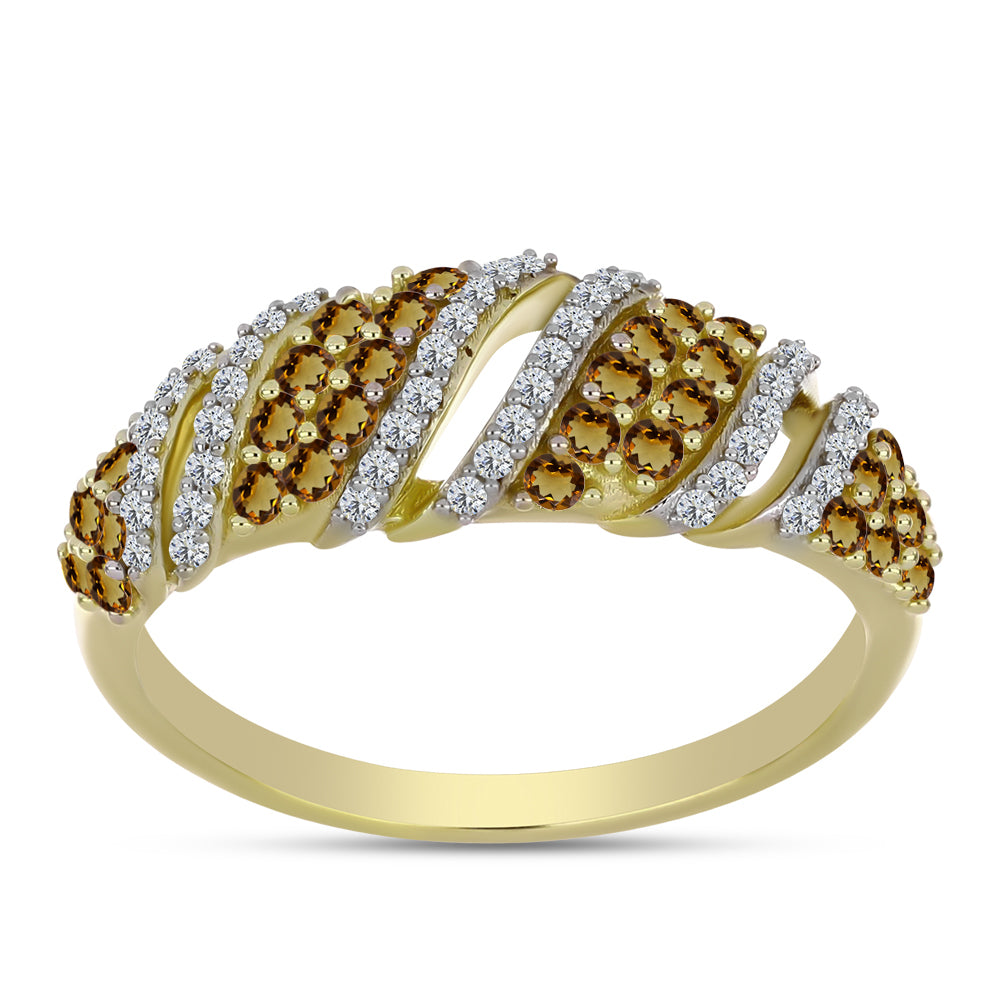 Goldplattierter Silberring mit Cognac-Quarz und weißem Topas